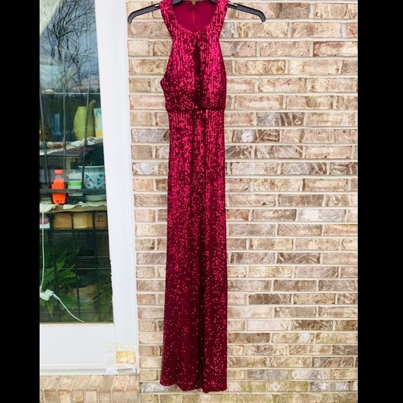 Y2K Red Sequin Goth Sexy Jessica Rabbit Keyhole Vamp Formal Prom Dress - Picture 3 of 7